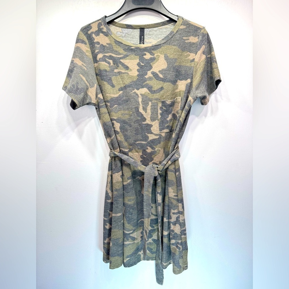 Camo Knit Belted Short Sleeve Mini Dress Ollie & Chloe by Jolie Size Large